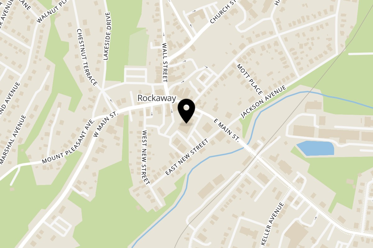 Map showing the location of Chick Wings and Things on 25 W Main St in Rockaway